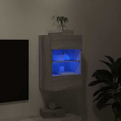 vidaXL teleri seinakapp LED-tuledega, hall Sonoma tamm, 40x30x60,5 cm