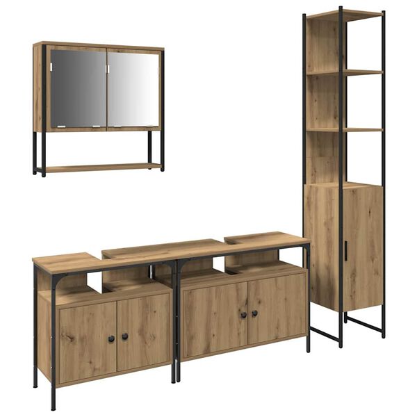 vidaXL Vannitoa m&ouml;&ouml;bleset riiuliga uksega 4 pcs k&auml;sit&ouml;&ouml;tamm Tehispuit