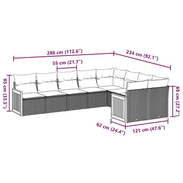 vidaXL 9-osaline aiadiivani komplekt patjadega, must, pol&uuml;rotang