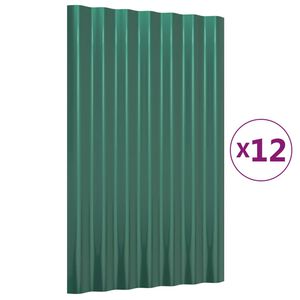 vidaXL katusepaneelid 12 tk, galvaniseeritud teras, roheline, 60x36 cm