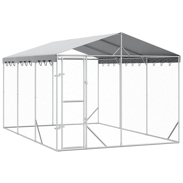 vidaXL katusega koeraaedik, h&otilde;bedane, 3x4,5x2,5 m, tsingitud teras