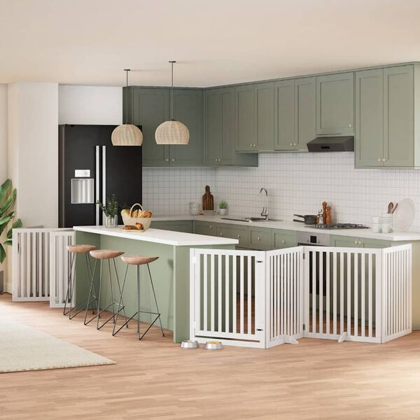 vidaXL kokkupandav koerav&auml;rav uksega, 12 paneeli, valge 960 cm, pappel