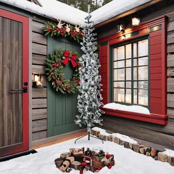 vidaXL kitsas poolik kunstkuusk lumiste okstega, 240 cm