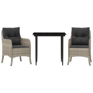 vidaXL 3-osaline aiam&ouml;&ouml;bli komplekt patjadega, helehall, pol&uuml;rotang