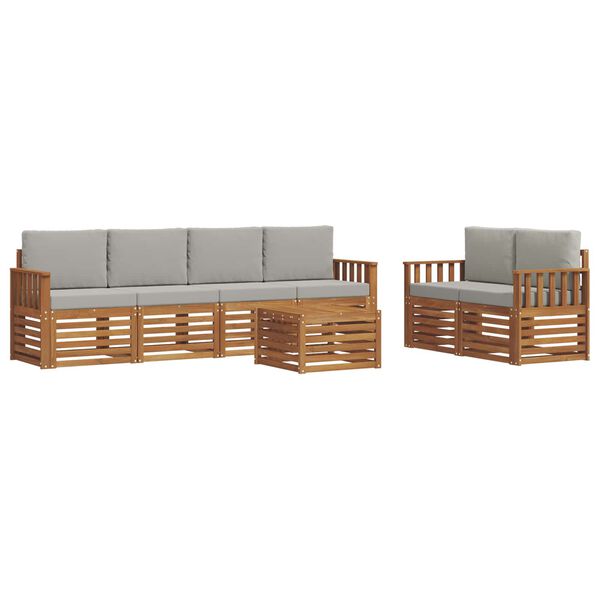 vidaXL Diivanikomplektid 7 pcs Looduslik ja Hele Hall Tugev akatsiapuu