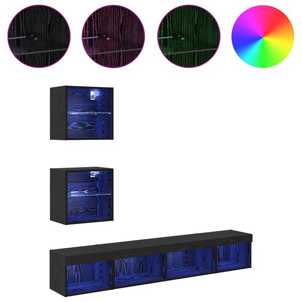 vidaXL TV seinakapid koos LED-iga LEDiga 5 pcs Must tamm Tehispuit