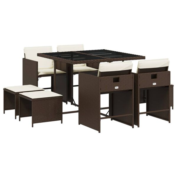 vidaXL 9-osaline aia s&ouml;&ouml;gim&ouml;&ouml;bli komplekt patjadega, pruun, pol&uuml;rotang