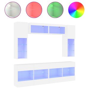 vidaXL 6-osaline teleri seinakappide komplekt LED-tuledega, valge