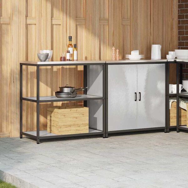 vidaXL Köögivarustus riiuliga ladustamisega 2 pcs Hõbedane Teras