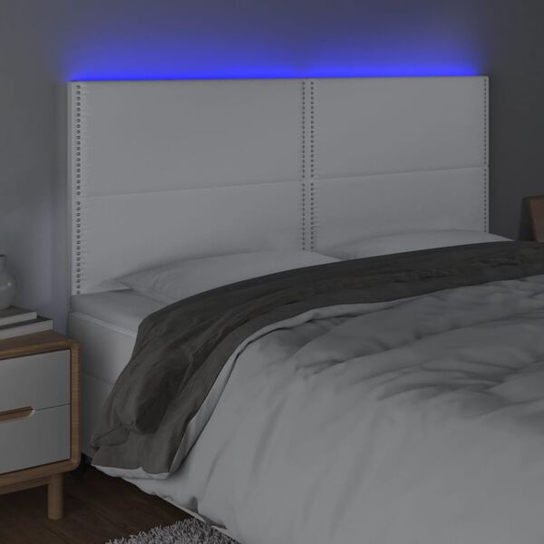 vidaXL LED-voodipeats, valge, 160x5x118/128 cm, kunstnahk