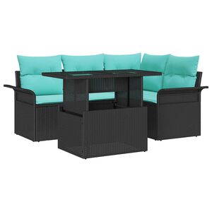 vidaXL Aia Diivanikomplekt padjaga 5 pcs Must pol&uuml;rotang