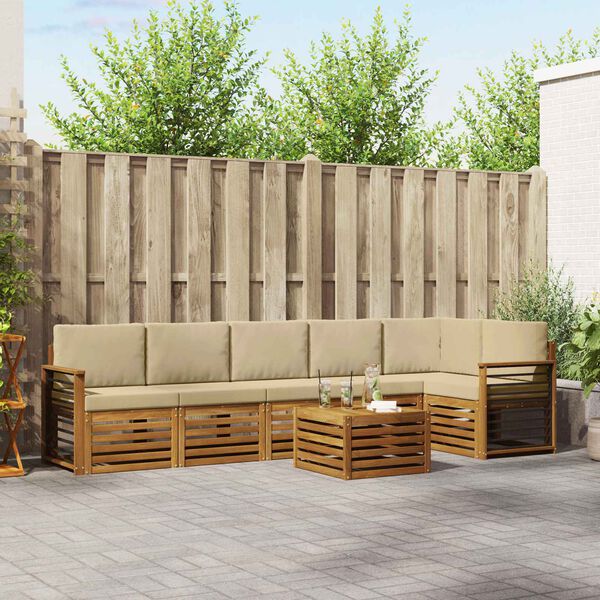 vidaXL Diivanikomplektid 7 pcs Looduslik ja beež Tugev akatsiapuu