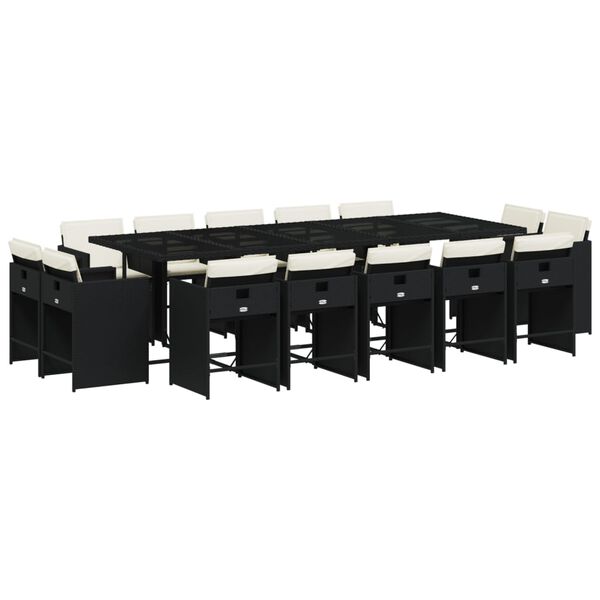 vidaXL 15-osaline aia s&ouml;&ouml;gim&ouml;&ouml;bli komplekt patjadega, must, pol&uuml;rotang