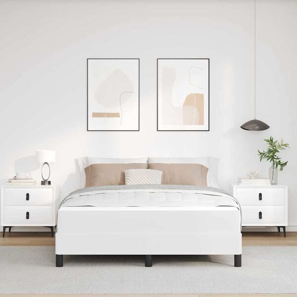 vidaXL Voodi raam madratsiga PUHAS VALGE 140 x 200 cm kangas