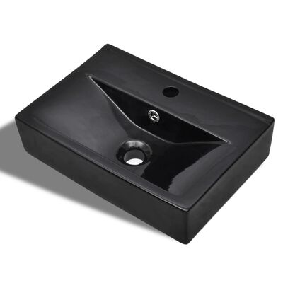 vidaXL vannitoavalamu kraani- ja ülevoolu avaga, must, kandiline