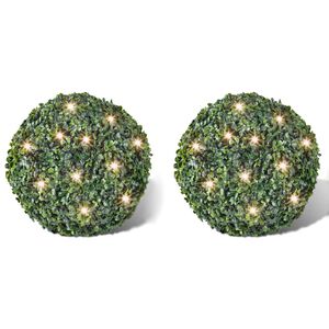 Pukspuupallid kunstlehega, ilupuu 27 cm p&auml;ikesetoitel LED-n&ouml;&ouml;riga 2 tk