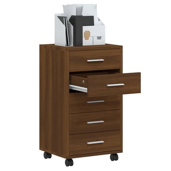 vidaXL sahtlitega kapp, ratastega, pruun tamm, tehispuit