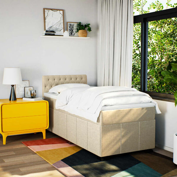 vidaXL kontinentaalvoodi madratsiga, kreemjas, 90x200 cm, kangas