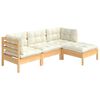 vidaXL 4-osaline aiamööbli komplekt kreemjate patjadega, männipuit