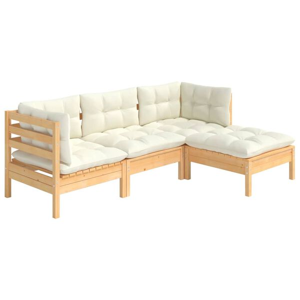 vidaXL 4-osaline aiamööbli komplekt kreemjate patjadega, männipuit