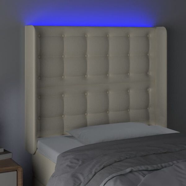 vidaXL LED-voodipeats, kreemjas, 103x16x118/128 cm, kunstnahk