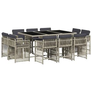vidaXL 11-osaline aia s&ouml;&ouml;gim&ouml;&ouml;bli komplekt patjadega, hall, pol&uuml;rotang