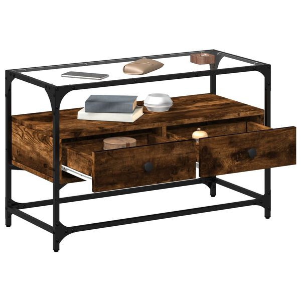 vidaXL klaasplaadiga telerikapp suitsutatud tamm 80x35x51 cm tehispuit