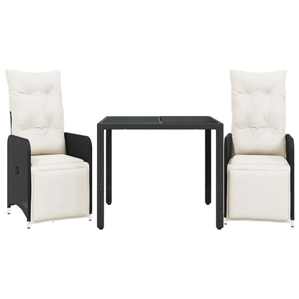 vidaXL 3-osaline aia bistrookomplekt patjadega, must, pol&uuml;rotang