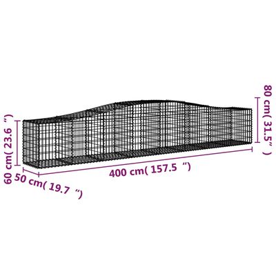 vidaXL kaarekujulised gabioonkorvid 25 tk, 400x50x60/80 cm, raud