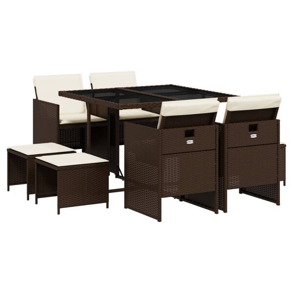 vidaXL 9-osaline aia s&ouml;&ouml;gim&ouml;&ouml;bli komplekt patjadega, pruun, pol&uuml;rotang