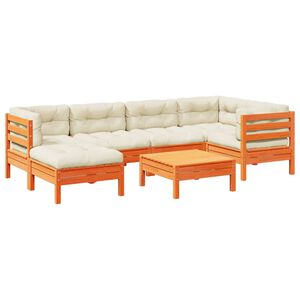 vidaXL 7-osaline aiadiivani komplekt patjadega, vahapruun, männipuit