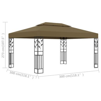 vidaXL varjualune, topeltkatusega, 3 x 4 m, pruunikashall, 180 g/m²