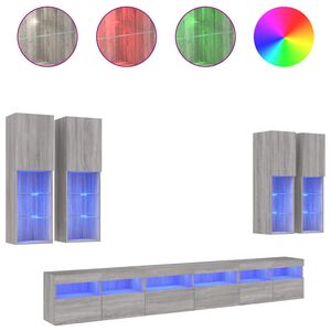 vidaXL 7-osaline teleri seinakappide komplekt LED-idega, hall Sonoma