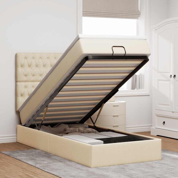 vidaXL Ottomani voodiraam madratsiga, kreemjas, 90x190cm, kangas