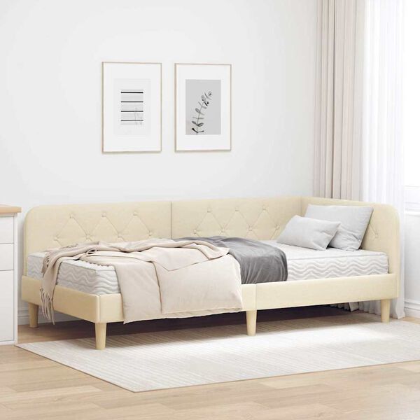 vidaXL Nurgavoodi raam madratsiga peaga cream 100 x 200 cm kangas