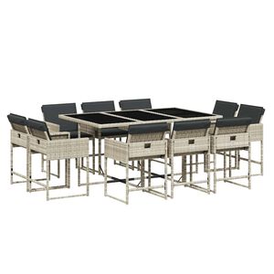 vidaXL 11-osaline aia s&ouml;&ouml;gim&ouml;&ouml;bli komplekt patjadega, hall, pol&uuml;rotang