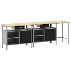 vidaXL T&ouml;&ouml;lauakomplekt 3 pcs Punane ja hall Pulberv&auml;rvitud teras