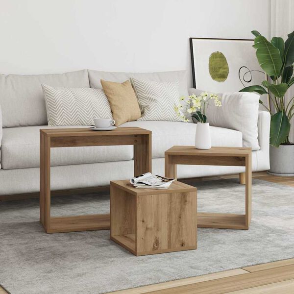 vidaXL üksteise alla mahtuvad lauad, 3 tk, käsitöötamm, tehispuit