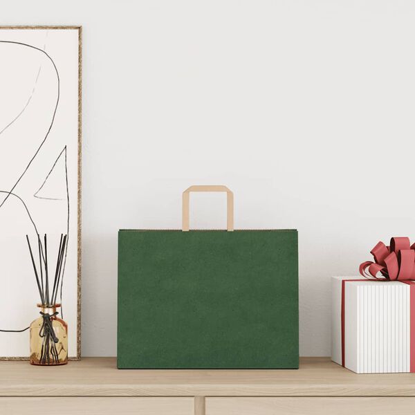 vidaXL paberkotid, 50 tk, k&auml;epidemetega, roheline, 32x17x25 cm