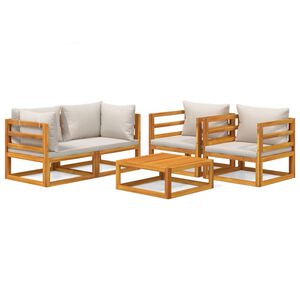 vidaXL 5-osaline aiam&ouml;&ouml;bli komplekt helehallide patjadega, t&auml;ispuit