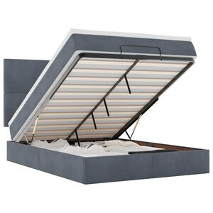 vidaXL ottomani voodi madratsitega ja LED, tumehall, 140x190cm, samet
