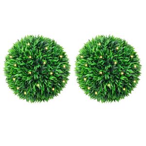vidaXL kunstpukspuidust pallid LED tuledega 2 tk Roheline 38 cm
