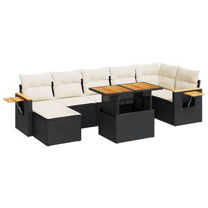 vidaXL 8-osaline aiadiivani komplekt patjadega, must, rotang/akaatsia