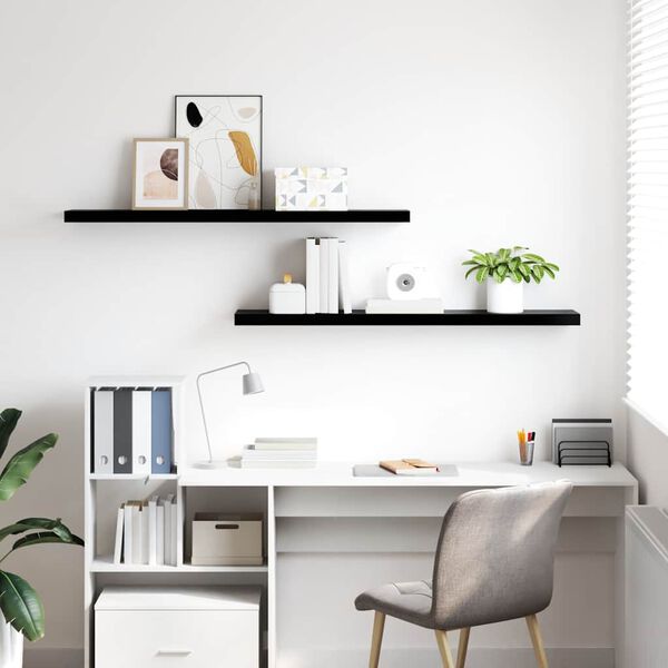 vidaXL seinariiulid, 2 tk, k&otilde;rgl&auml;ikega must, 120x23,5x3,8 cm MDF