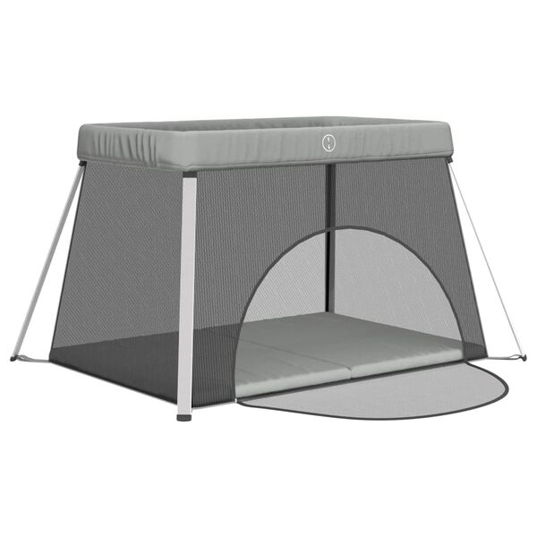 vidaXL beebi mänguaedik madratsiga, helehall, linane kangas