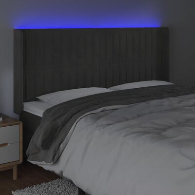 vidaXL LED-voodipeats, tumehall, 203x16x118/128 cm, samet