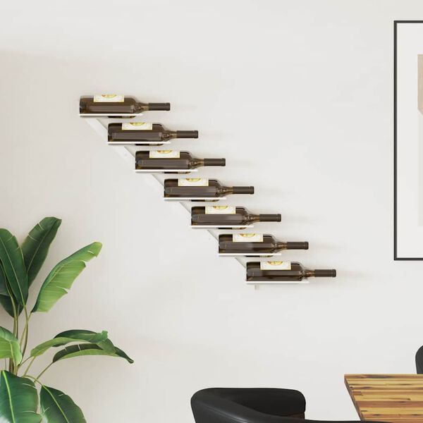 vidaXL seinale kinnitatav veiniriiul 7 pudelile, valge metall