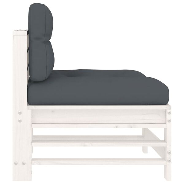 vidaXL keskmine diivaniosa patjadega, valge, männipuit