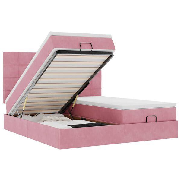 vidaXL Ottomani voodiraam madratsitega, roosa, 200x200 cm, samet