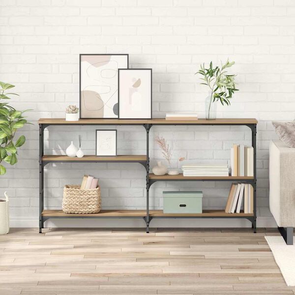 vidaXL Konsoollaud riiuliga K&auml;sit&ouml;&ouml;puu 150 x 29 x 76,5 cm Tehispuit